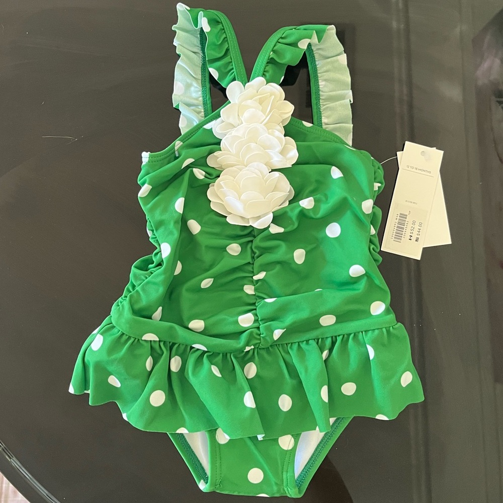 NWT Janie & Jack kelly green polka dot swimsuit